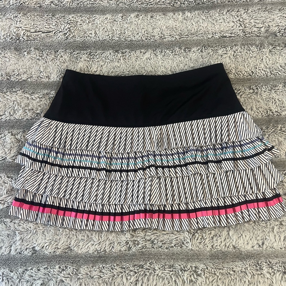 Lucky in Love Black and Pink Striped Mini Skirt